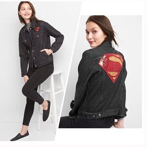 GAP X DC Superman Icon Jean Denim Jacket Sequins Large NWT